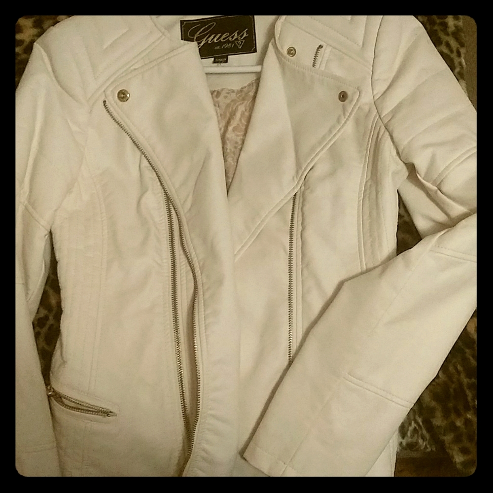 Guess White Leather Jacket